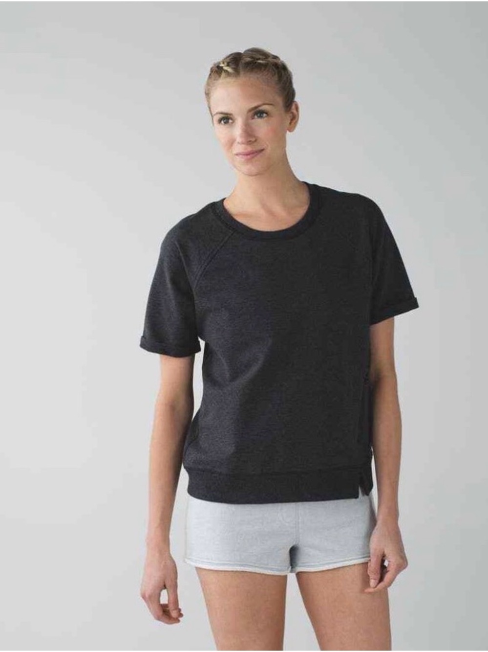 Lululemon Scene Top Grey Short-Sleeve Women's Sweatshirt Side Zipper Pocket